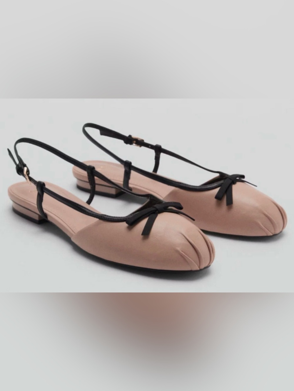 NEW MANGO MNG NUDE BLACK BOW TIE DETAIL BALLET FLATS BALLERINA SHOES 36 US 6